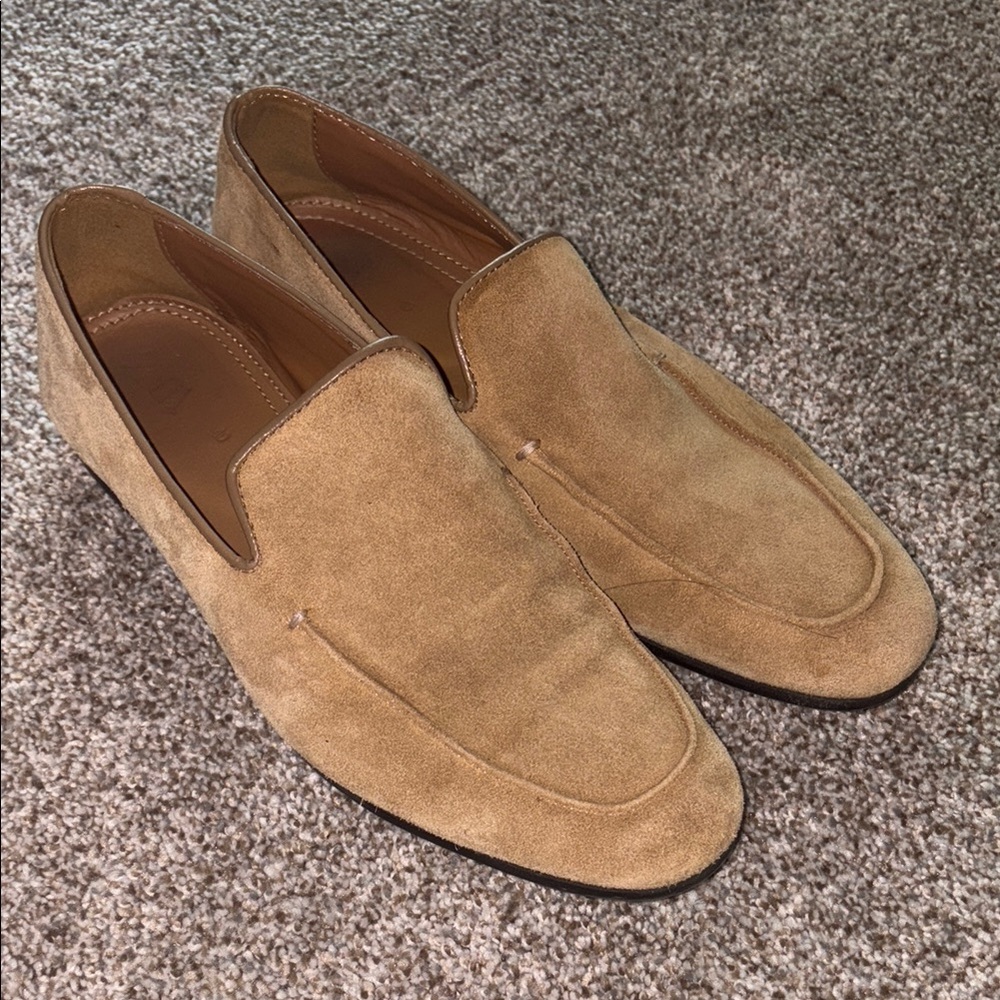 Zara tan loafers slide on suede 40 brown camel
